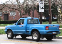 A truck in uniform motion (and above the speed limit)