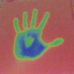 The sensing sheet reveals that your hand is warm