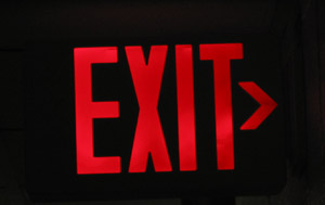 The exit sign uses red color filters